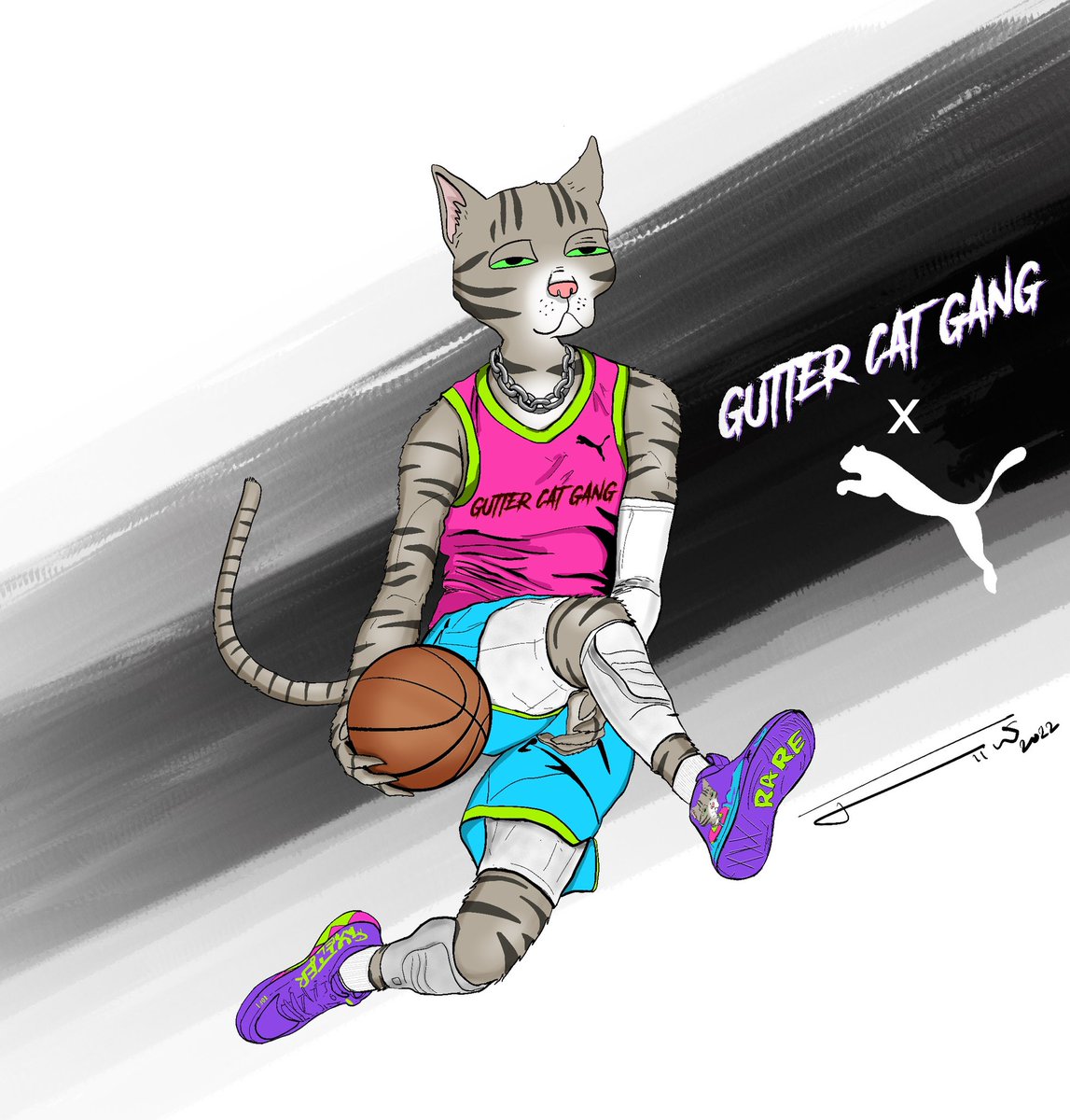 SaiValayapathy's tweet photo. Created this Artwork in honor of the gutter cat gang x puma collab. #ganggang #puma #allstars #NFTartist #digitalart #GutterCatGang #GutterMutantGang 

@GutterCatGang @PUMA @MELOD1P https://t.co/R1uEXavtJ1