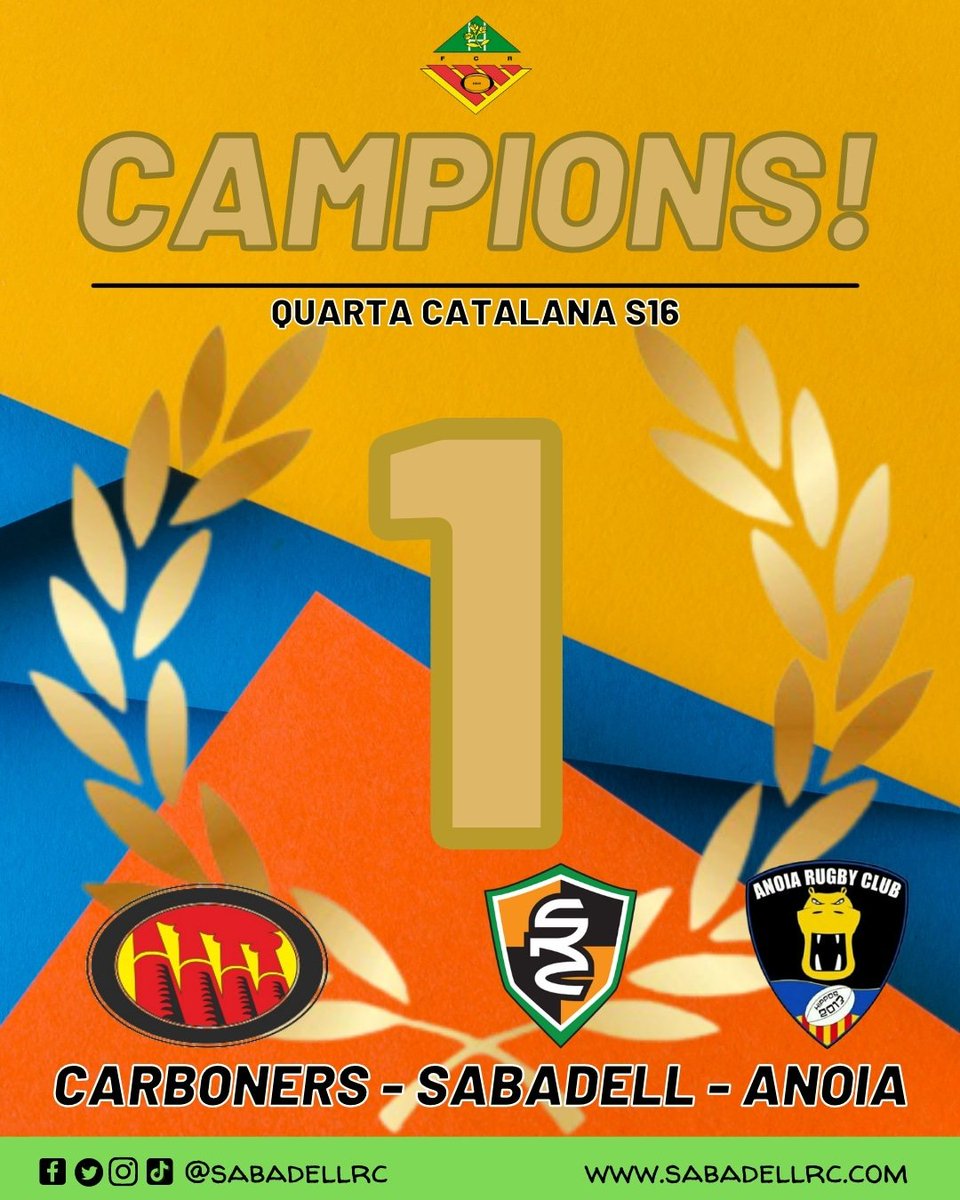 [S16]

Aquest dissabte, el joves jugadors del #Sabadell RC Xavi, Cristian i Dani es proclamaven campions de la seva categoria, després d'imposar-se a la final al Cervelló 19-45.

Un triomf que han compartit amb <a href="/carboners/">RUGBY TERRASSA</a> i <a href="/anoiarugby/">Anoia Rugby Club</a>, amb els que compartien equip.

FELICITATS!