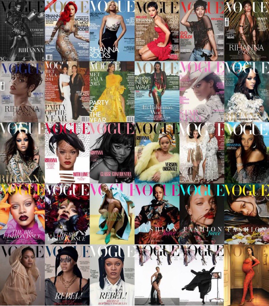 legendarihhhh's tweet photo. Rihanna now has 30 VOGUE covers. https://t.co/oaSQSQjcZ9