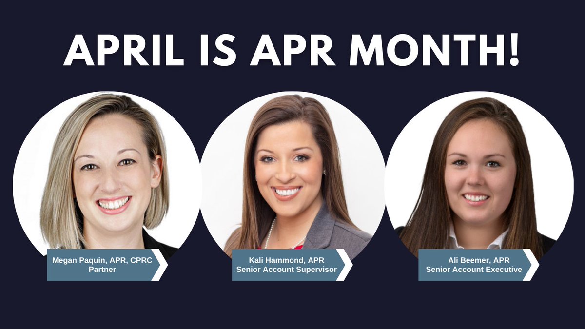 poston's tweet photo. Celebrating Accreditation in Public Relations (APR) Month with our accredited team members, @PaquinPR, @KMHamm0nd and @AliBeemerPR! https://t.co/1txEpQagZS #APRMonth #APR https://t.co/8ZVbkQ8BXA