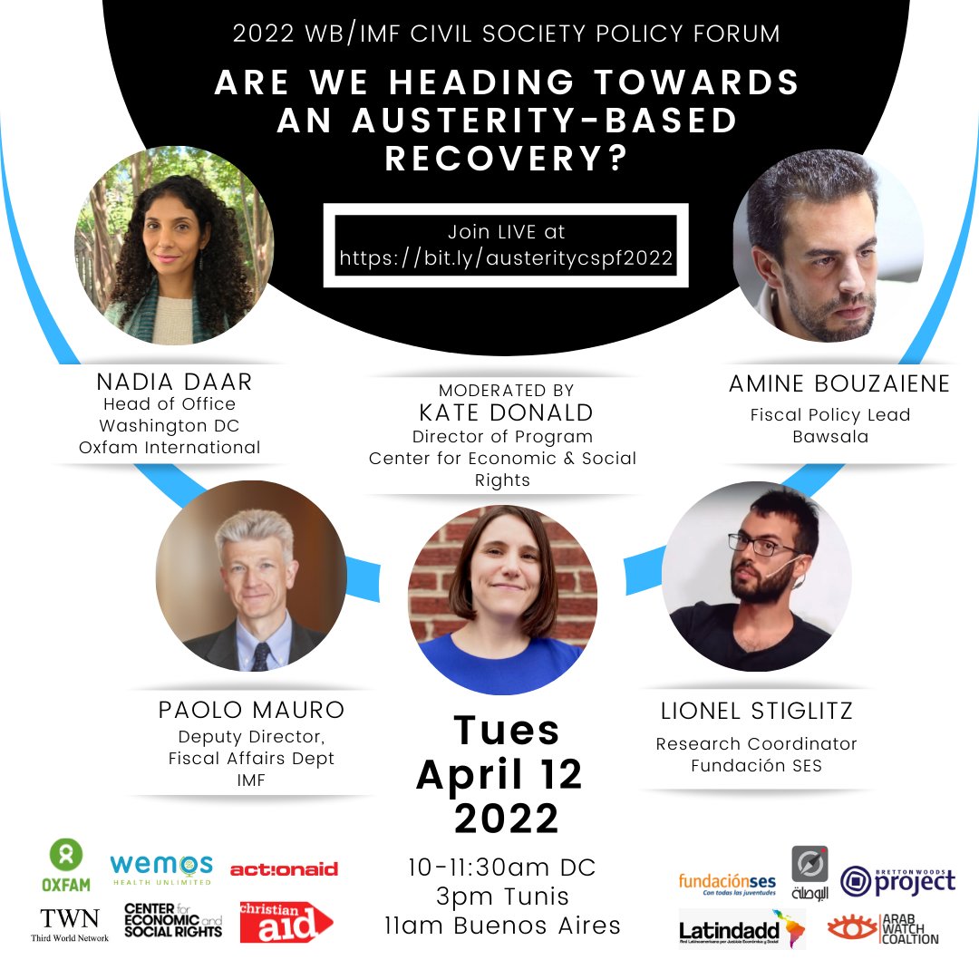 OxfamIFIs's tweet photo. Join us in 20 minutes for #SMCSO22 Spring Meetings event on April 12 @ 10am DC as @nadiadaar @LionelStiglitz @PaoloMauroEcon &amp; Amine Bouzaiene @AlBawsalaTN moderated by @Mskaydee discuss worrying austerity trends in #COVID19 yr 3 &amp; role of @IMFNews. LIVE: https://t.co/evFcRxtiBr https://t.co/vsZ799wg4e