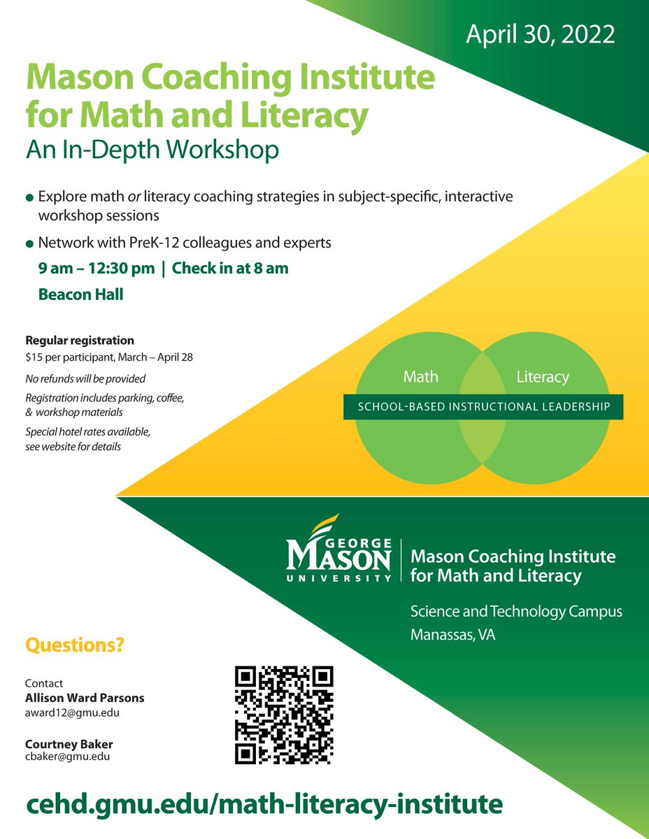 allisonwparsons's tweet photo. Math &amp; Lit coaching workshops at Mason- Please join us on April 30! #masoncoaching https://t.co/4NnrQcOmF6