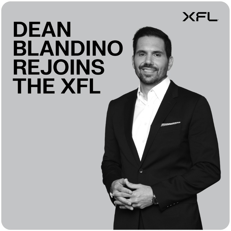 TheUFL's tweet photo. We're pleased to announce that @DeanBlandino is returning to the XFL and will serve as the Vice President of Officiating and Playing Rules Innovation. Dean will oversee officiating operations and develop innovative playing rules for our league. #XFL2023