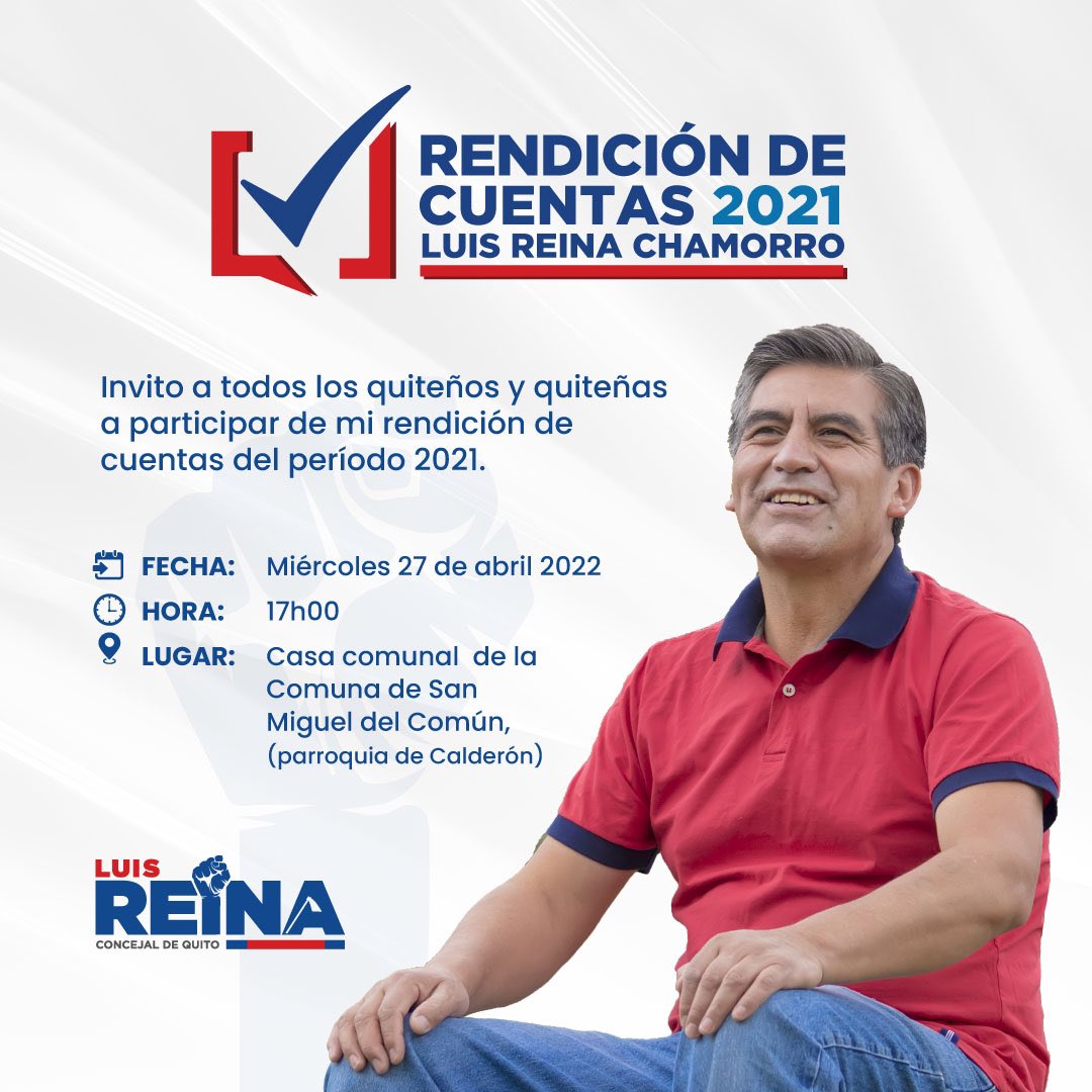 🔵🔴 | Te invitamos a participar en la rendición de cuentas 2021, este miércoles 27 de abril a las 17h00 en la parroquia de #Calderón. ¡Te esperamos! 

<a href="/ConcejalesRC_/">Bloque Concejales Quito - Revolución Ciudadana</a>