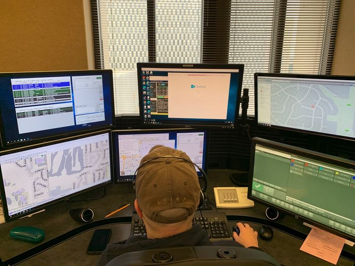 kcpolice's tweet photo. Our dispatchers &amp; call takers are quick thinkers.

They use five to six monitors at a time while disseminating information from residents in distress. Officers rely on them to serve the public &amp; keep safe.

They are critical to Kansas City’s public safety.

#telecommunicatorsweek https://t.co/QkzvT4QYYk