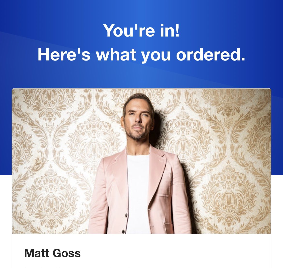 Vanessajohno's tweet photo. Sometimes things are meant to be… I thought I couldn’t go, but now I can! So excited to see you at The Palladium  @mattgoss ♥️🤩 and can’t wait to hear #TheBeautifulUnknown live again 🥰 https://t.co/slBfpAw3rO