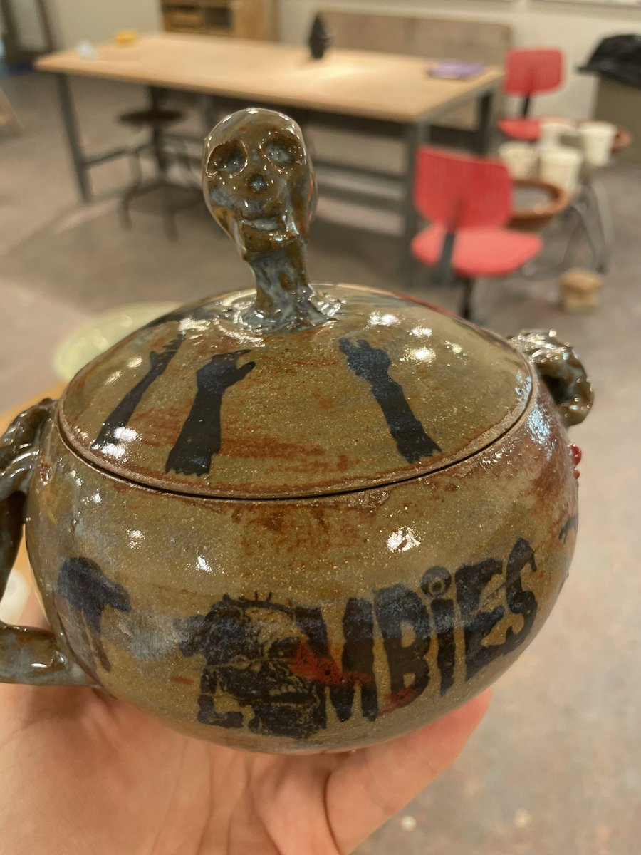 BrickedPit's tweet photo. Wife #Zombie pot out of the glaze firing @TheMutantFam thought y’all might like https://t.co/1ql7EvuWJj