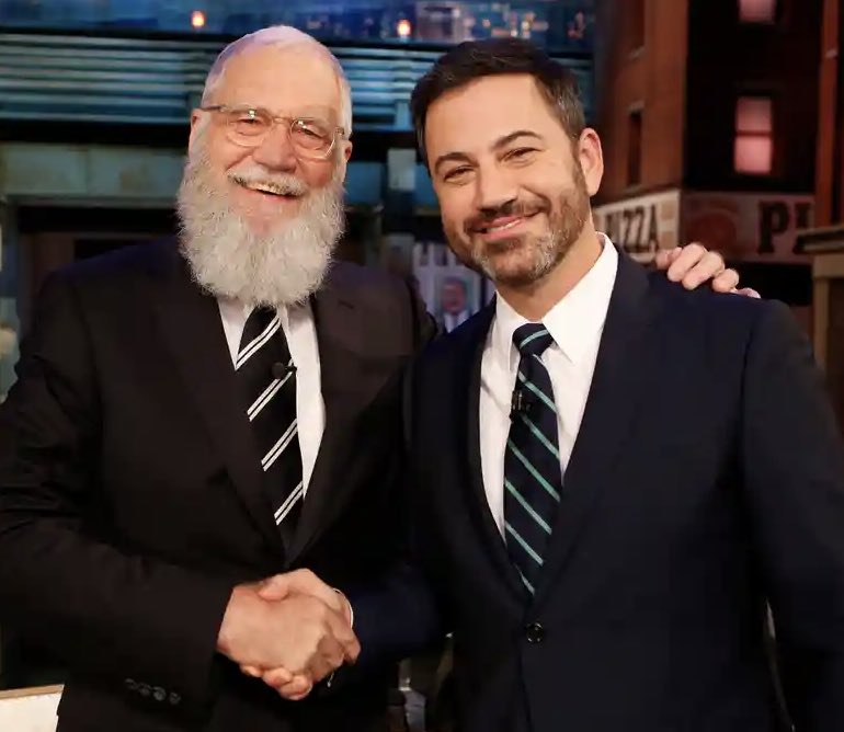 jimmykimmel's tweet photo. Happy 75th birthday to David “Dave” @Letterman - the best and funniest talk show host ever, whether he likes it or not, and my favorite new YouTuber https://t.co/dSWGZAcvHS https://t.co/ejulr6GNMP