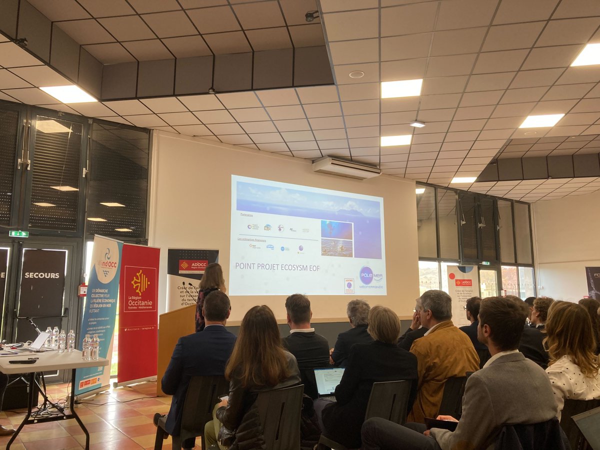 PoleMerMed's tweet photo. 🔴📣 Aujourd'hui @PoleMerMed intervenait aux côtés de @feeasso lors de la journée filière EOF organisée par #Windocc à Port-la-Nouvelle qui a réuni plus de 200 participants pour promouvoir le potentiel de la filière en @Occitanie ! @adocc @Cemater_asso https://t.co/G2UZ1jPWK0