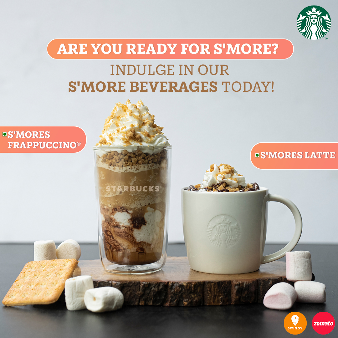 StarbucksIndia's tweet photo. Make S'more memories with us! 🤍
Introducing our S'mores Latte and S'mores Frappuccino®️!🤩 

Indulge in them at a Starbucks store* or order via Swiggy/Zomato  https://t.co/XRU1SsxHvn https://t.co/u3XmWASSB2

*Timings are subject to state-wise government regulations
*T&amp;Cs Apply https://t.co/8tHR4U6syJ