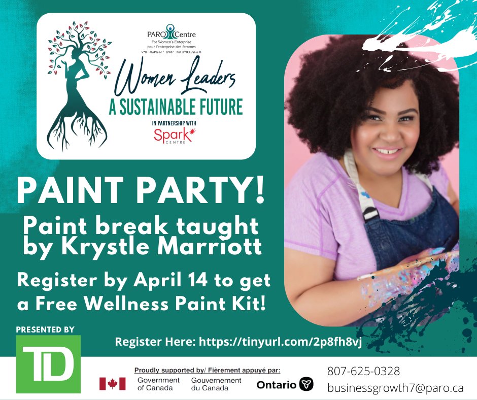 PARO would like to invite you to our April 28th Women Leaders a Sustainable Future Virtual Event!
Krystle Marriott will be running a Paint break during our Event. If you register by April 14th, you will receive a FREE Wellness Paint Kit!

Register at tinyurl.com/2p8fh8vj