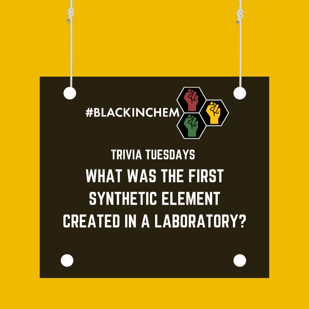 Test your chemical knowledge with Blackinchem #TriviaTuesdays! The questions for this week is: "What was the first synthetic element created in a laboratory?"

Answer in the poll below!

#Blackinchem #chemistry #stem #knowledge #BICTriviaTuesdays #explore #trivia