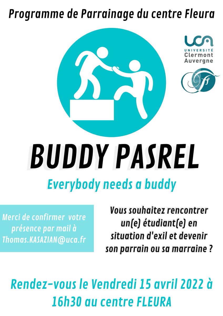 FLEURA_UCA's tweet photo. PARRAINAGE BUDDY PASREL 2022
Tu souhaites rencontrer un étudiant étranger et devenir son parrain ou sa marraine ?
Si tu es intéressé(e), viens passer un moment sympa et convivial le vendredi 15 avril à 16h30 au Centre FLEURA pour trouver ton ou ta filleul(e) ! https://t.co/hb9sllsVWD