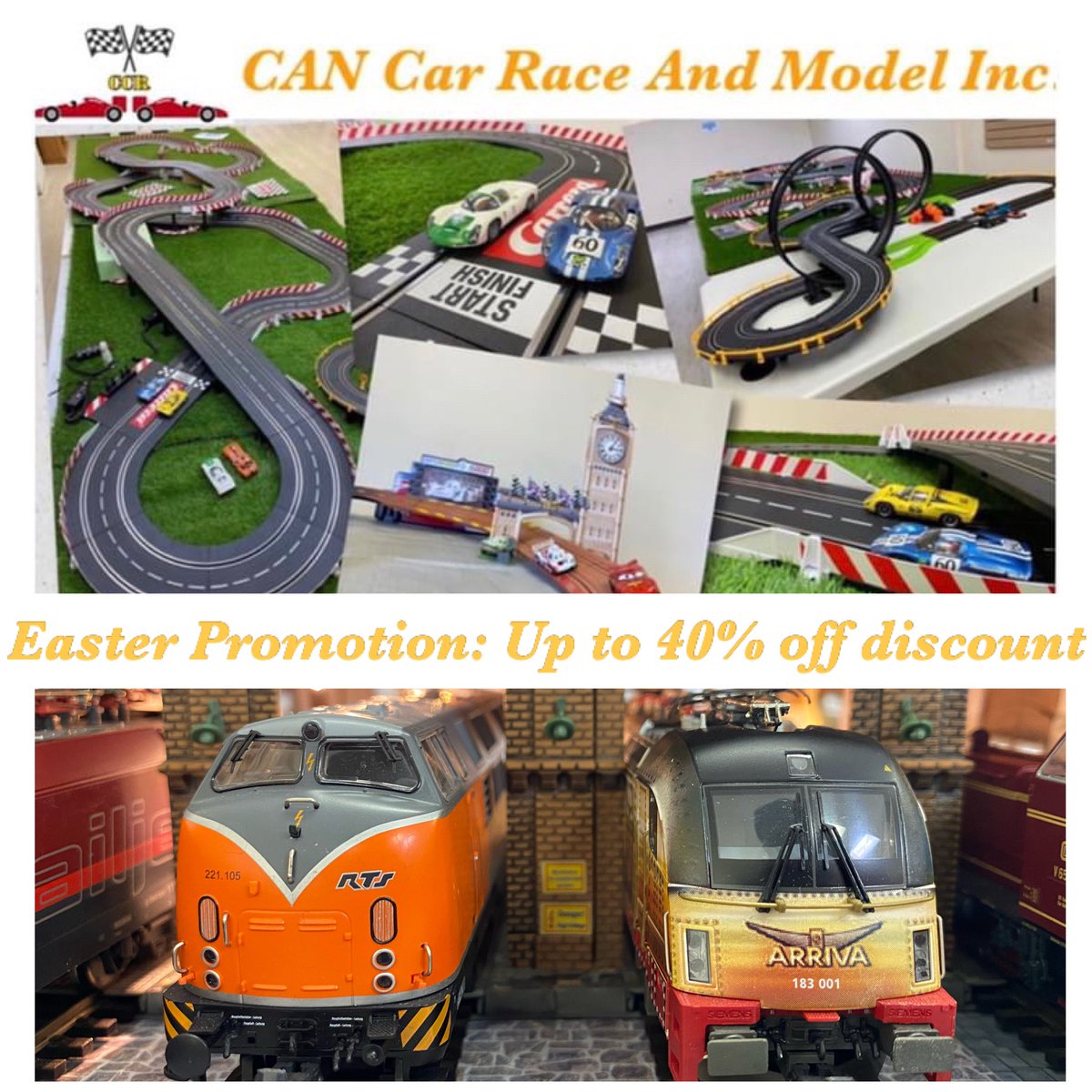 CANCarRaceAndM1's tweet image. Easter Promotion 🔊 
We offer discount up to 40% off for most of the model railways, cars and slot cars collection. 🏎🚙🚚🚌🚒🚋🚃🚂

Promotion Period: Apr 12 To Apr 22, 2022

#CANCarRaceAndModel
#EasterPromotion
#ModelCollection
#ModelRailway #ModelCar #SlotCar
#PEI #Summerside