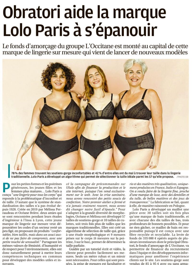 [#revuedepresse] @Laprovence met en oeuvre lumière @LoloParis et évoque notre #soutien aux #startups en #amorçage ! 
Merci <a href="/GVanlede/">Geneviève Van Lède</a> ! 
#vc #fonds #investisseur #laprovence #lingerie #surmesure #LoloParis à découvrir absolument !