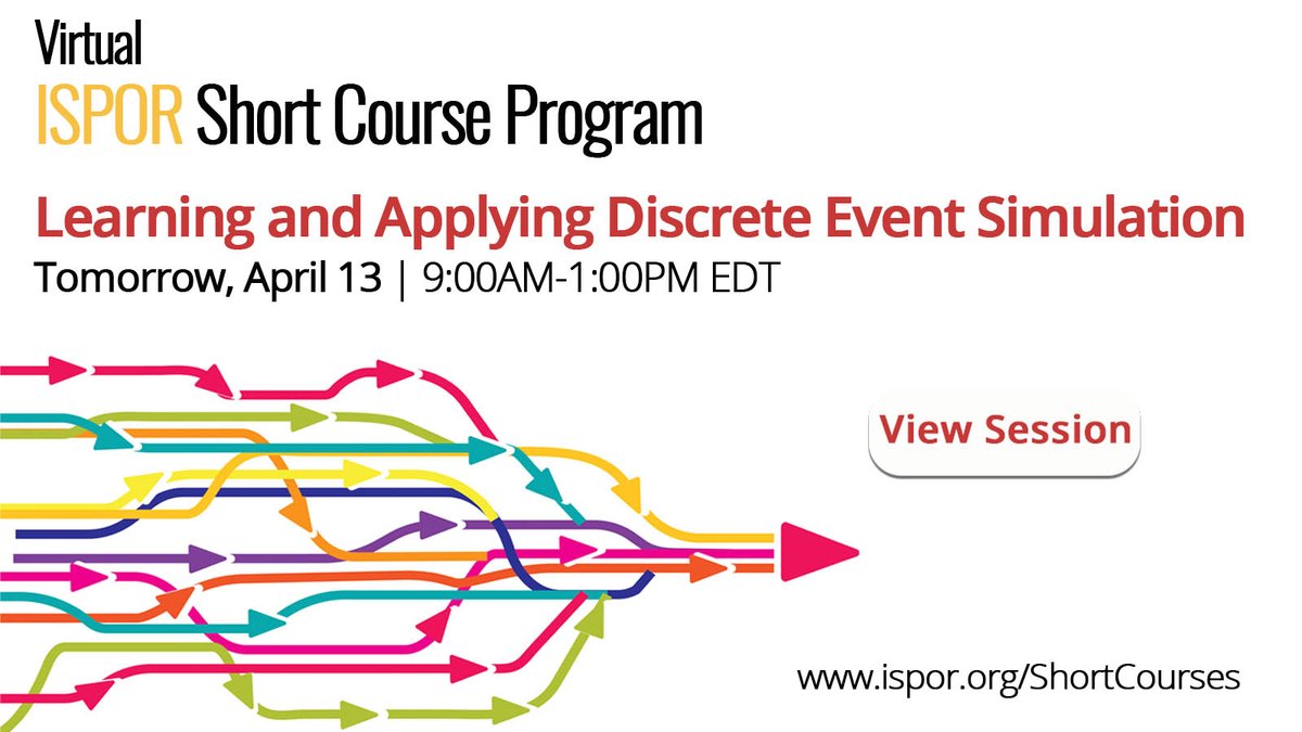 ISPORorg's tweet image. Did you know #DiscreteEventSimulation can represent complex dynamics of #clinicalpractice? There’s more to learn at tomorrow’s short course, beginning at 9AM EDT. @k_degeling Hendrik Koffijberg @utwenteEN @#HEOR ow.ly/h1pX50IGWhV