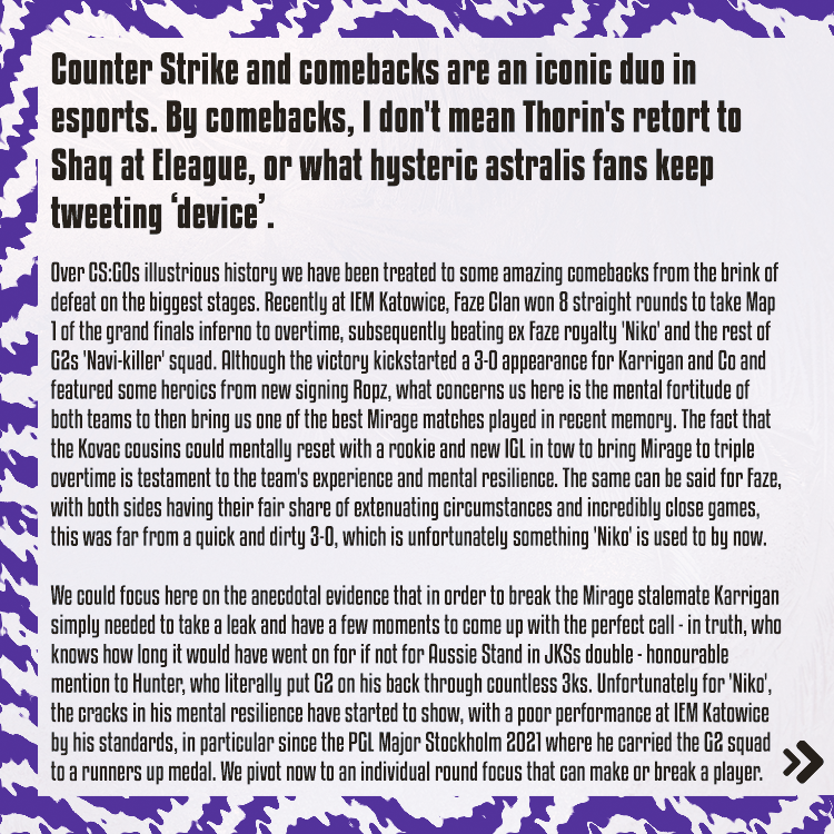 spraycontrolcs's tweet photo. 🖊️ Counter Strike and comebacks are an iconic duo. A longer read from @Jimboboyd tells us more.

https://t.co/fdRlwJqaNI

Follow the thread for the full article in photos.

#counterstrike #esports #csgo https://t.co/X1sZ1sYPaX