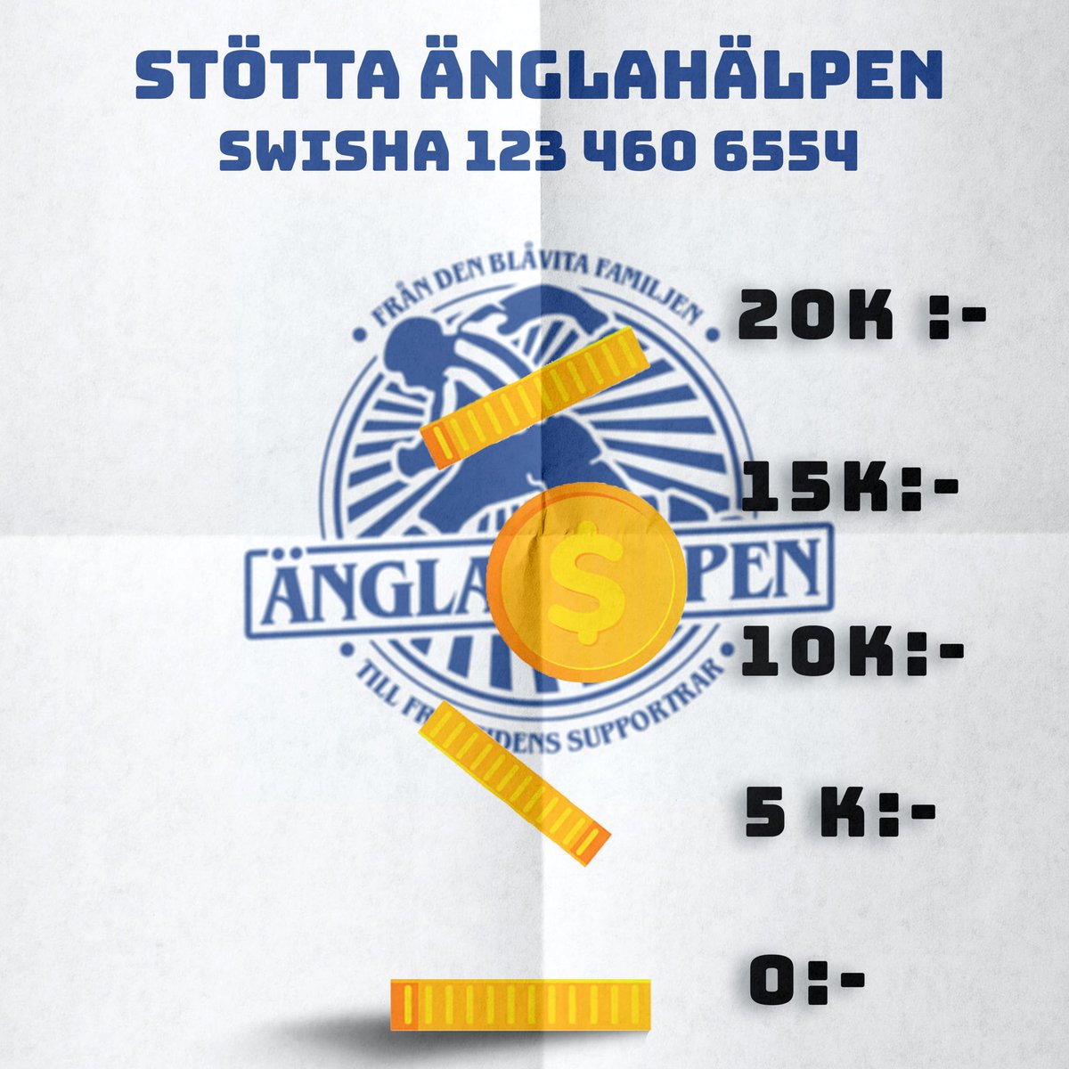 ÄNGLAHJÄLPEN PÅ VÄG MOT ALLA TIDERS REKORD – HJÄLP OSS SPRÄNGA 1000-VALLEN
- Pengar till IFK Göteborg 
- Publik till Gamla Ullevi 
- Fantastiska minnen för skolklasser 
- Nya supportrar för framtiden 
Ge ett bidrag från den blåvita familjen - till framtidens supportrar!