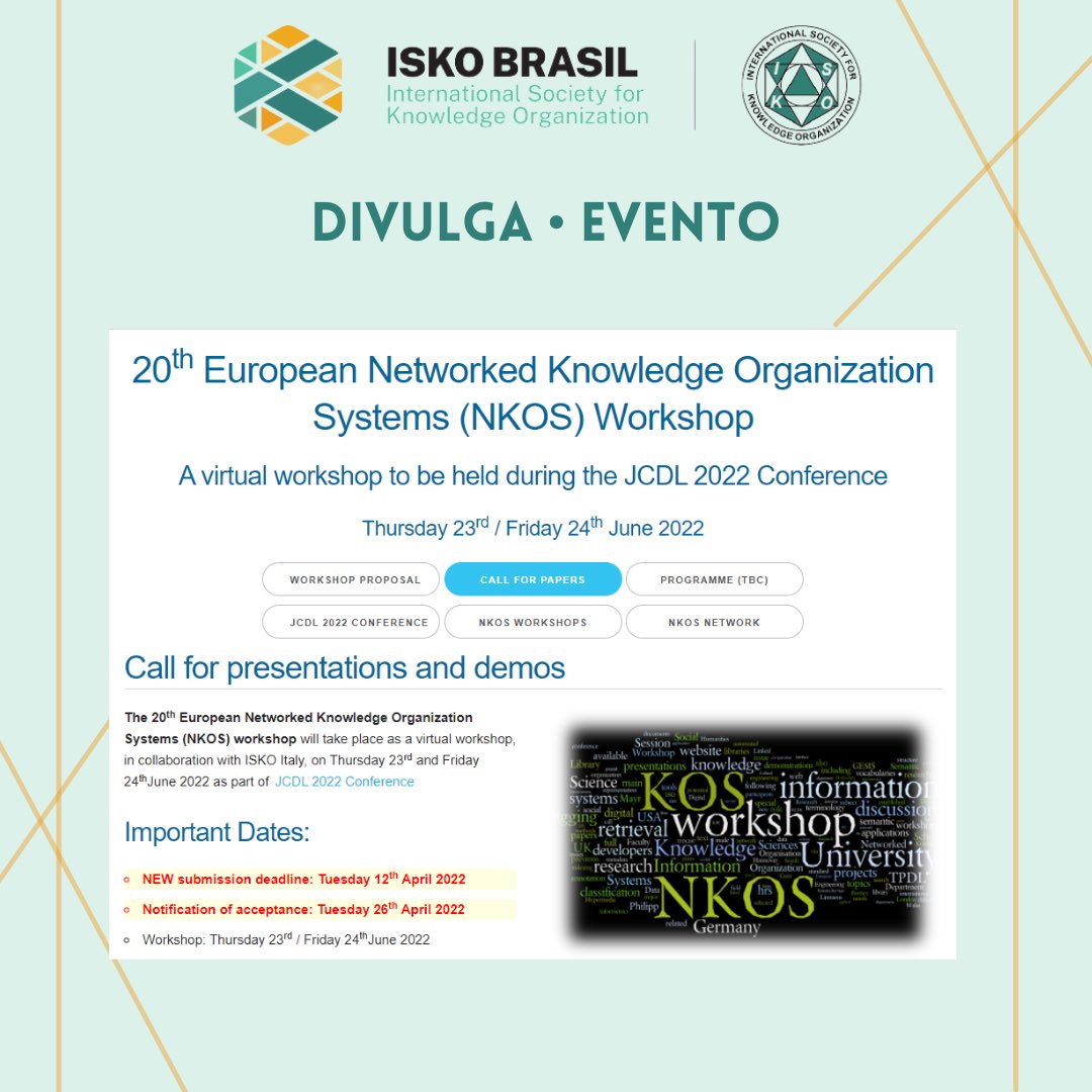 iskobrasil's tweet photo. NKOS - O workshop explora o potencial dos SOCs no contexto dos desenvolvimentos e possibilidades atuais, incluindo os aspectos relacionados à saúde. É uma excelente oportunidade para discutir projetos, pesquisas e atividades em desenvolvimento!#isko #NKOS https://t.co/CuTG73bKQp