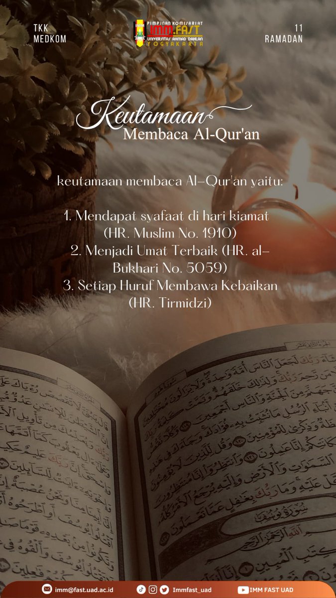 Immfast_uad's tweet photo. Quotes Of Ramadhan
Day 11

Keutamaan Membaca Al-Quran
------------------------------- https://t.co/FBf4KEGD7I
