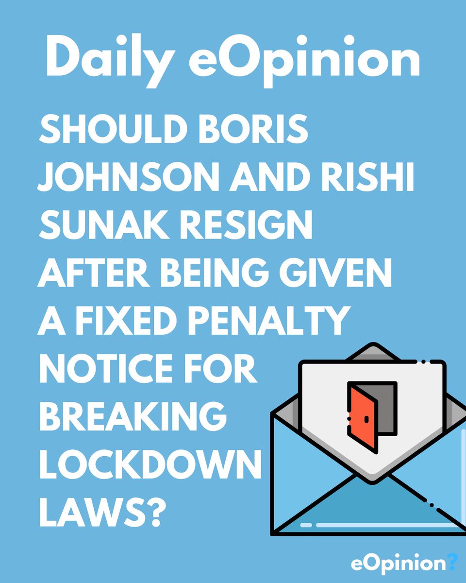 eopinion_org's tweet photo. Should Boris Johnson and Rishi Sunak resign after being given a fixed penalty notice for breaking lockdown laws?

Let us know ☛ https://t.co/PYUqe9Cosl

#BorisJohnsonResign #RishiSunak #Partygatefines https://t.co/gsRNqd46nx