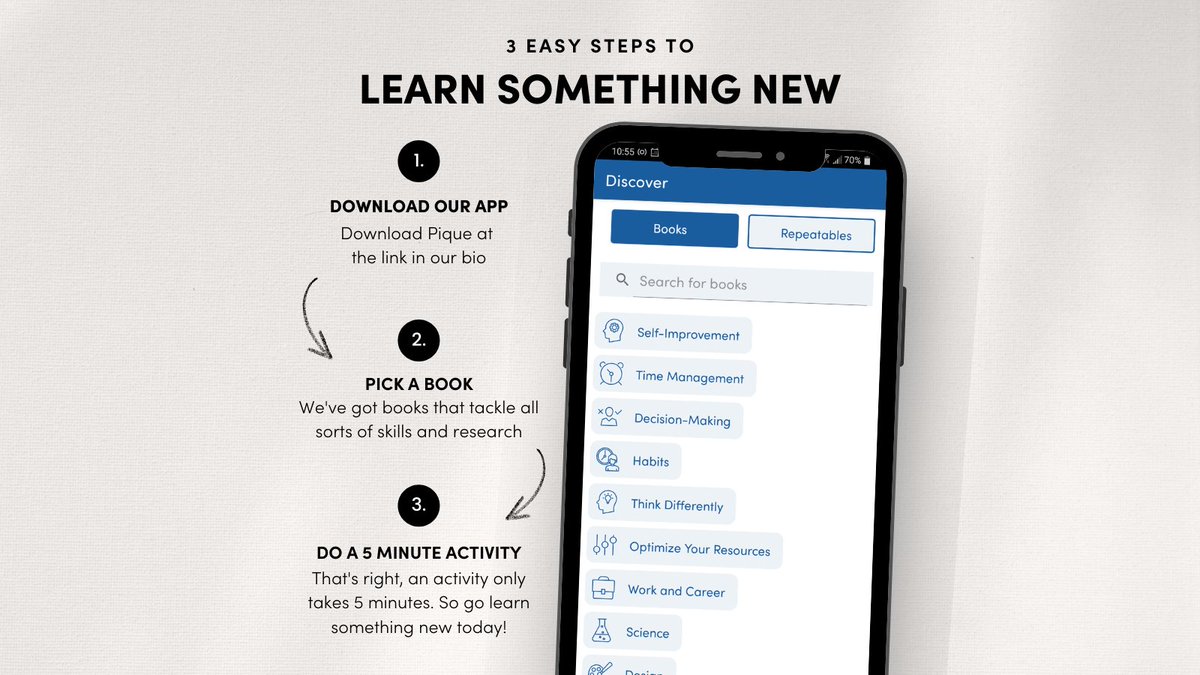 💪🧠 💪 Keep your brain strong 💪🧠 💪 It’s easy to learn something new with Pique. Simply download the app, find a book that interests you, and do a 5-minute activity!