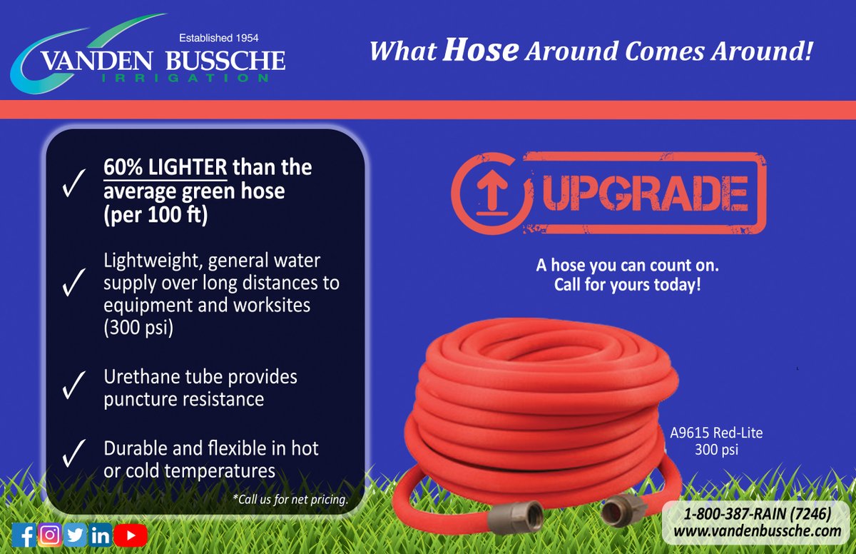 VBIrrigation's tweet photo. You might be asking yourself..."where my hose at?" Get your hands on one of these at the course! This red hose is durable, lighter &amp; easier to find in the grass, making watering so much easier for you and your crew!
Quit hosin' around &amp; call us today! #ahoseyoucantrust https://t.co/MyZyqyAliy