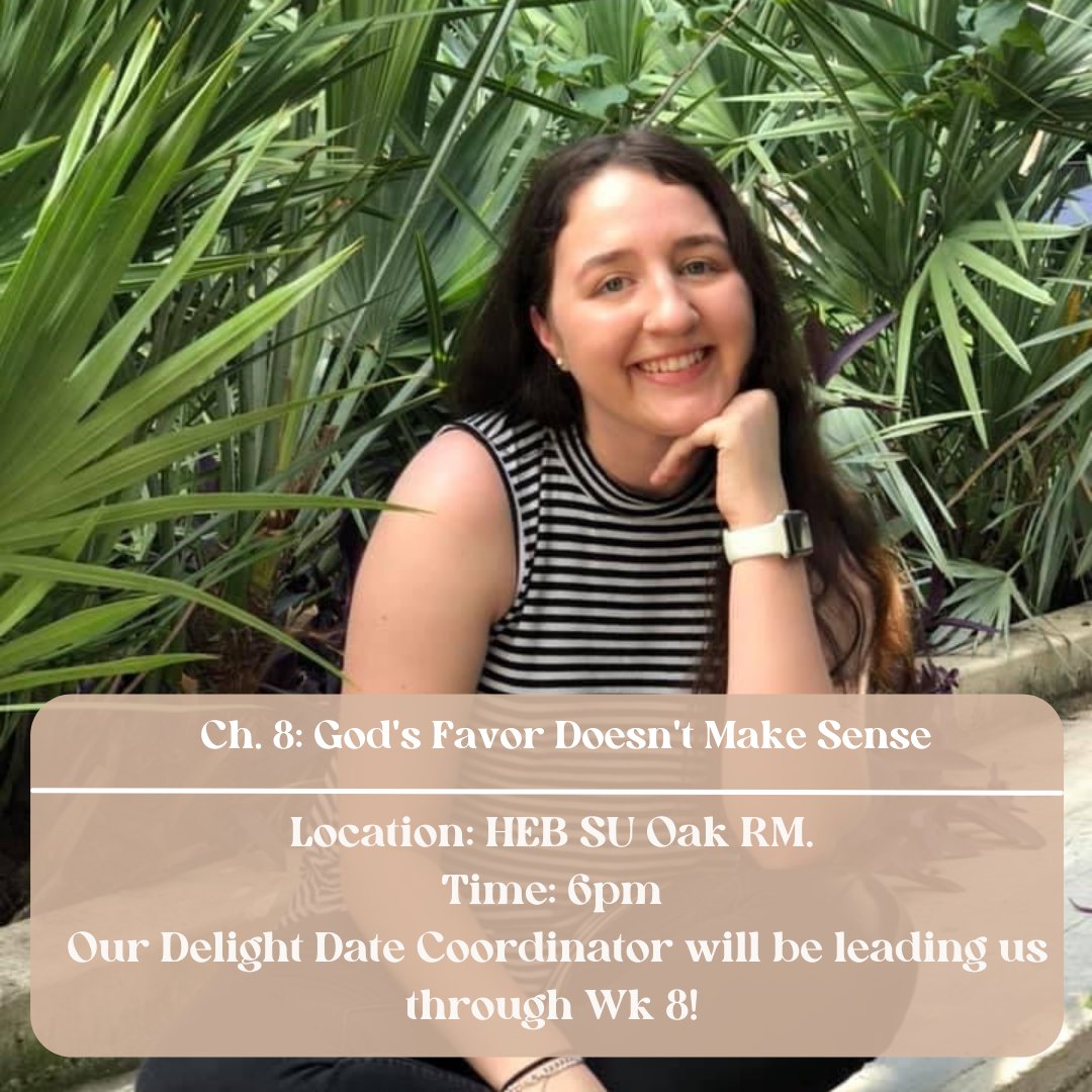 This Wednesday at 6pm in the Oak Rm. Mak is leading us through Ch. 8 God's Favor Doesn't Make Sense! Hope your semester is going well, you got this 'Runners!