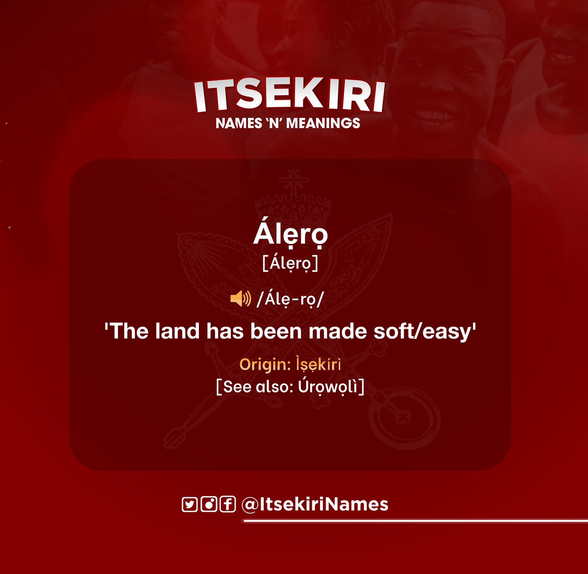 Itsekirinames's tweet photo. Just like Úrọwọlì, ‘Álẹrọ’ is a name that makes evident, the value and importance accorded the female child in Ìwẹrẹ land.

Álẹrọ is typically given to the first female child and when a girl child is born into an Ìtsẹkírì family,… https://t.co/hpHGjCC3yd