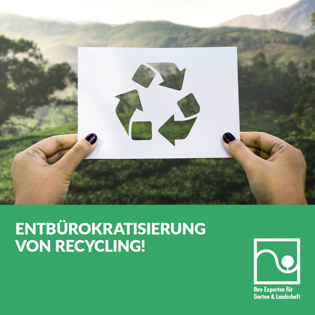 Auch in der Baupraxis kann auf Recyclingmaterialien zurückgegriffen werden. 

Leider müssen sich Garten- und Landschaftsbaubetriebe diesbezüglich mit bürokratischen Hürden auseinandersetzen.

Jetzt für Entbürokratisierung einsetzen – bei den #LandtagswahlenNRW 2022.

 #recycling
