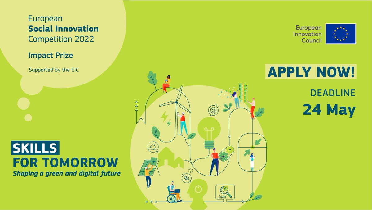 GabrielMariya's tweet photo. 💡Social #innovation helps us build a more sustainable 🌱& digital 🇪🇺future.
🏆The 9th edition of the European Social Innovation Competition Impact Prize is now open for applications!
2021 #EUSIC semi-finalists can apply until 24 May 👉 https://t.co/AG05NVpB80
#diogochallenge https://t.co/bqvip0US4F