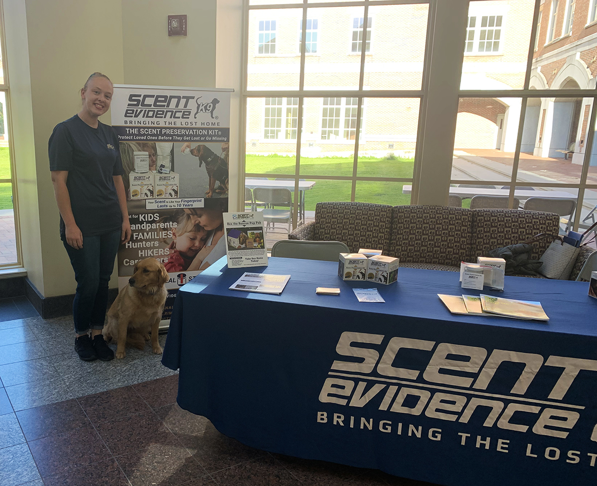scentevidencek9's tweet photo. K9 Lucy was on hand to greet visitors to the Scent Evidence K9 Booth at the Alzheimer's Disease Education &amp; Training Conference. Lucy helped our Bringing The Lost Home Project Partners, The Alzheimer's Project, introduce their new Scent Kit program for Tallahassee. #ScentKit #Alz https://t.co/iq04hcT6Vn