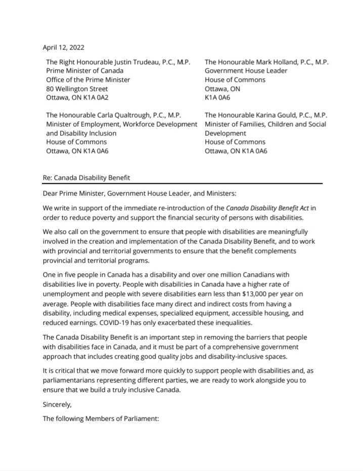 morricemike's tweet photo. I’m thrilled to share this letter today - supported by 73 MPs from 4 parties - jointly calling for the federal government to immediately reintroduce legislation for a #CanadaDisabilityBenefit, and to include Cdns with disabilities every step of the way.

https://t.co/JysrtvufYz https://t.co/KkylY38cRu