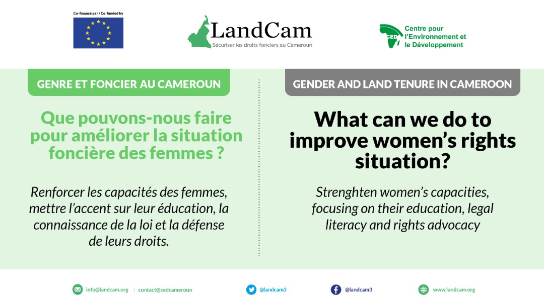 What does <a href="/LandCam3/">LandCam</a> suggest to improve women's rights situation ? 
Que propose <a href="/LandCam3/">LandCam</a> pour l'amélioration de la situation foncière des femmes ?