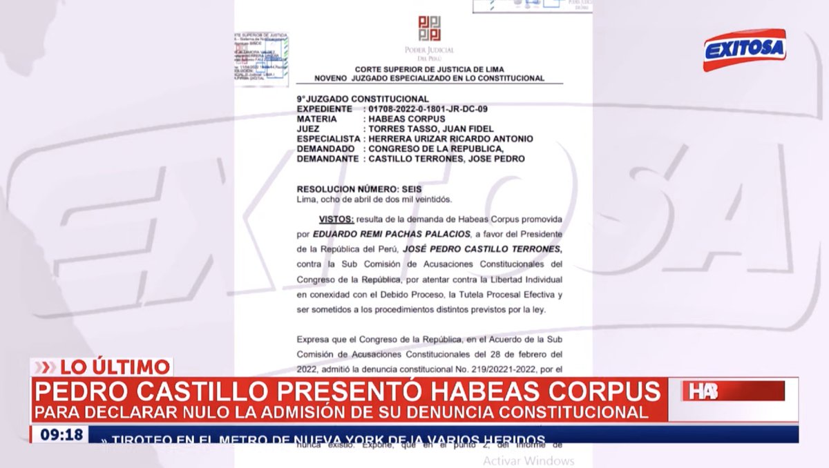 exitosape's tweet photo. 🚨 #LOÚLTIMO: Poder Judicial declaró improcedente el recurso del abogado del presidente Pedro Castillo para declarar nula la admisión de la denuncia constitucional en su contra por traición a la patria. https://t.co/pruJ9n4SMx