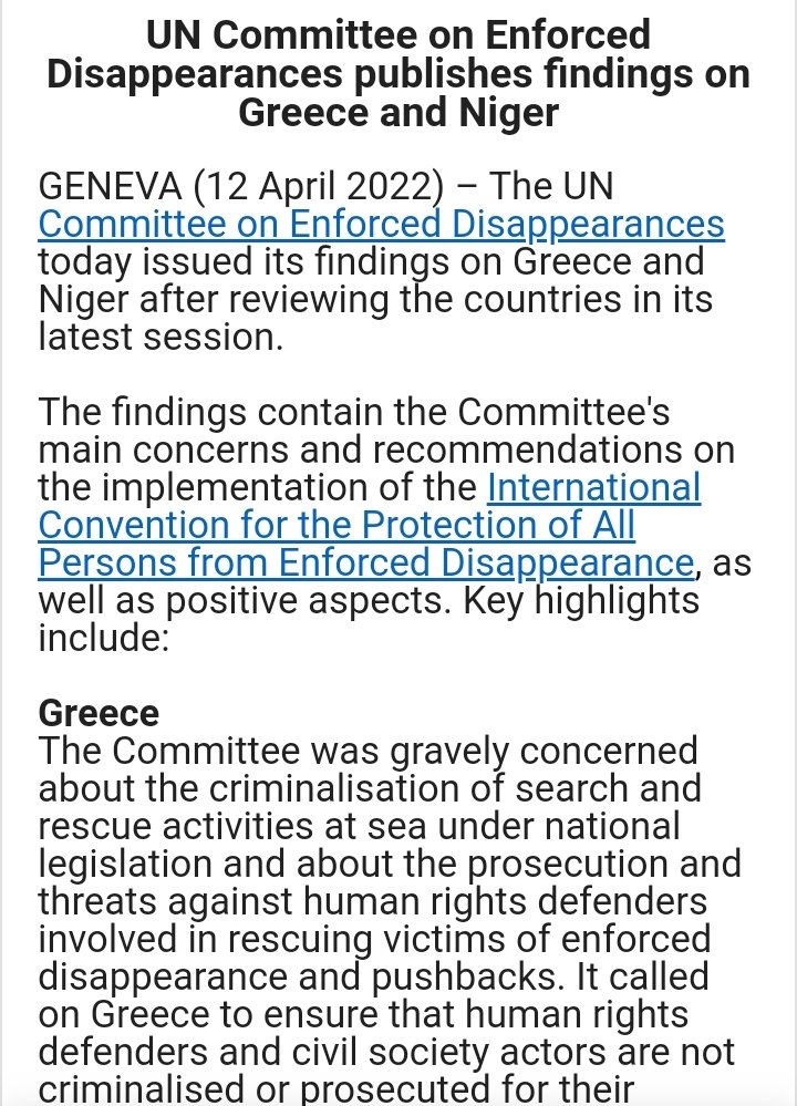 fglezmor's tweet photo. UN Committee on Enforced Disappearances gravely concerned about high number of migrants disappeared in Greek waters and on criminalization of search and rescue operations. https://t.co/mCWWRLjU9s