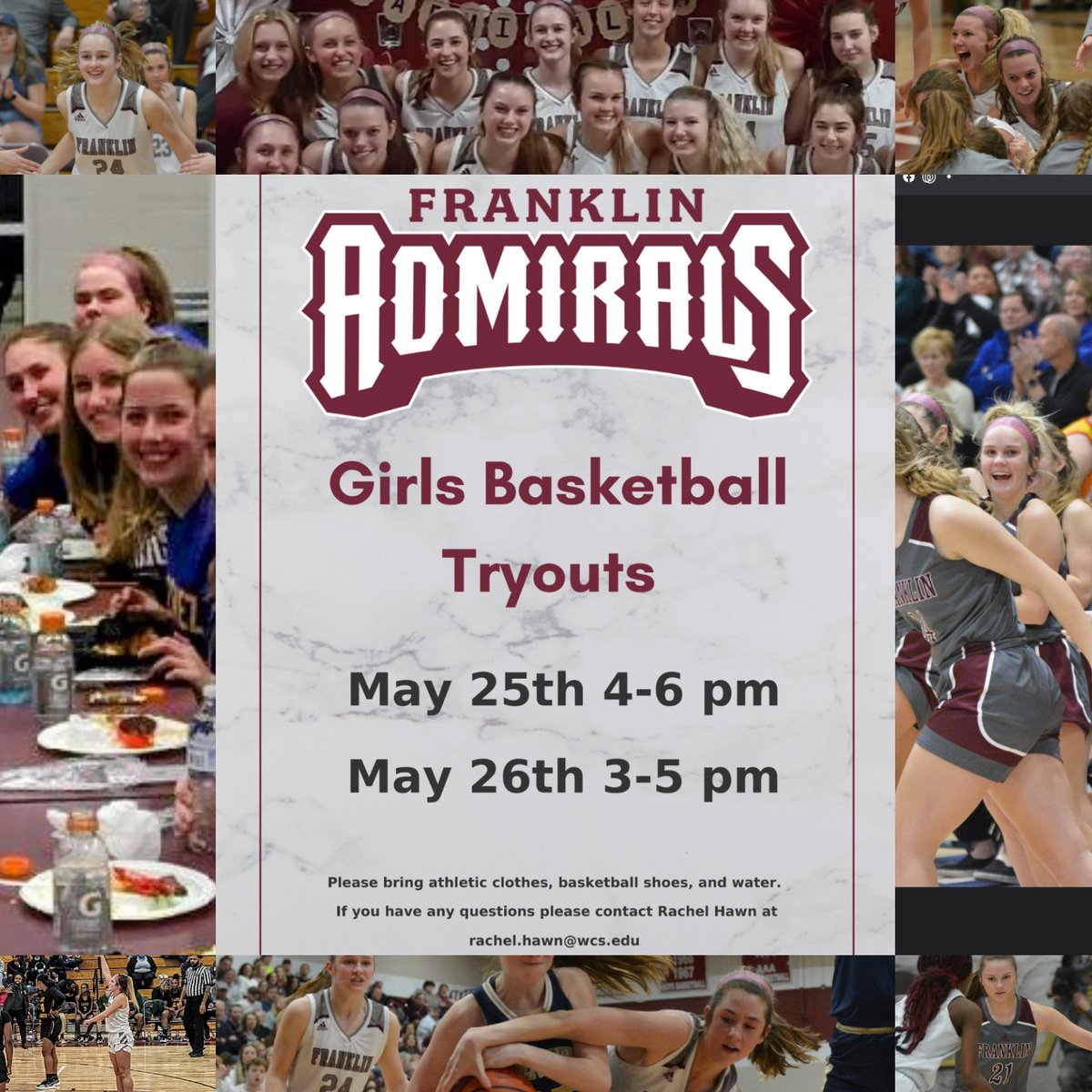 Franklin WBB- Lady Admirals (@wcsfhsladyhoops) on Twitter photo Save the date‼️⚓
Lady Admirals Basketball tryouts! #AnchorDown #LetTheFunBegin
<a href="/rachelhawn33/">Rachel Hawn</a> <a href="/wcsFHSjct/">Janna Tinker</a> <a href="/SimonaNewman11/">Simona Newman</a> Save the date‼️⚓
Lady Admirals Basketball tryouts! #AnchorDown #LetTheFunBegin
<a href="/rachelhawn33/">Rachel Hawn</a> <a href="/wcsFHSjct/">Janna Tinker</a> <a href="/SimonaNewman11/">Simona Newman</a>