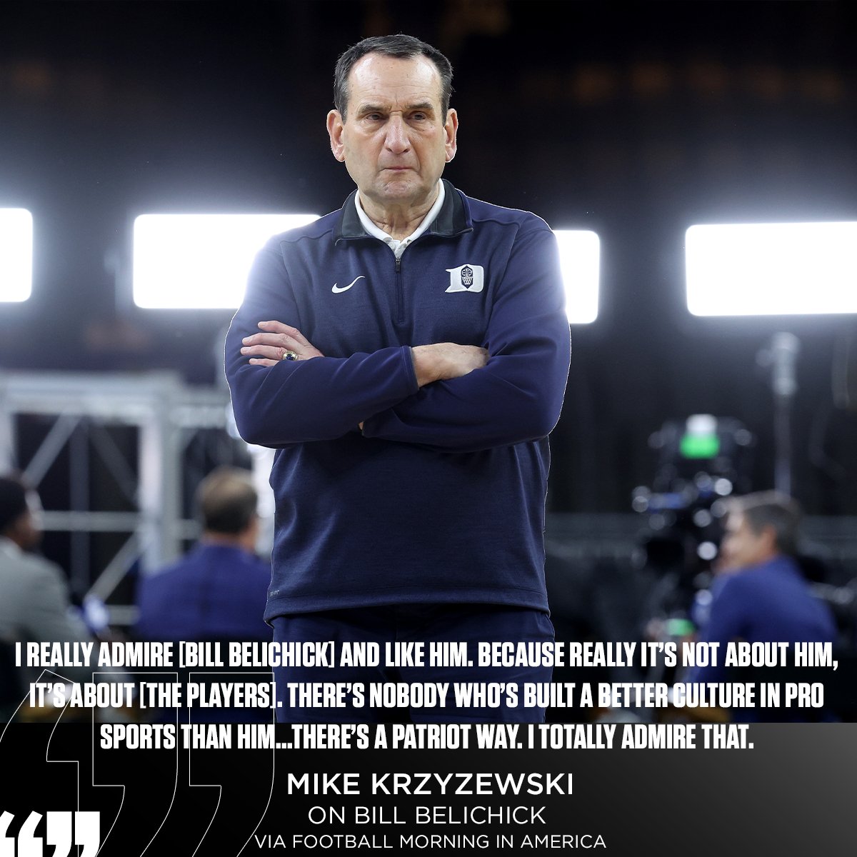SNFonNBC's tweet photo. From one legendary coach to another. 👏

Coach K recently spoke about his admiration of the @Patriots' Bill Belichick with Peter King. https://t.co/IOTG08RNo5