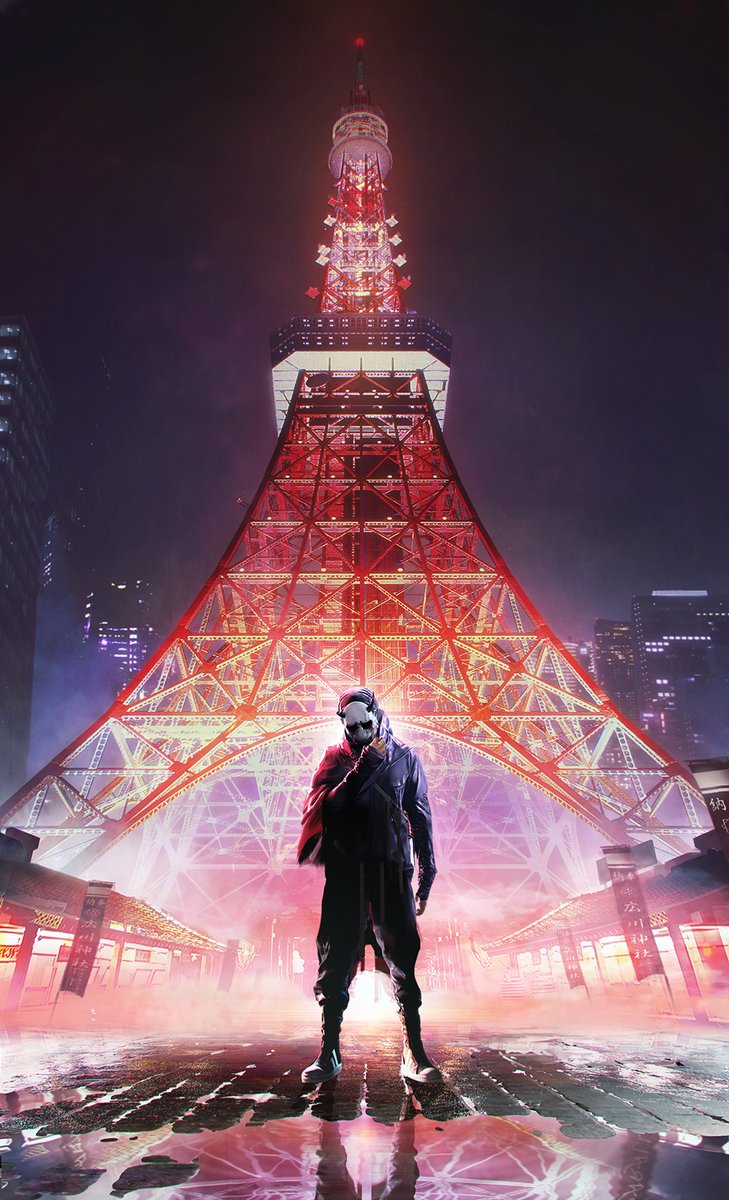 Hannya standing at the base of the Tokyo Tower. 