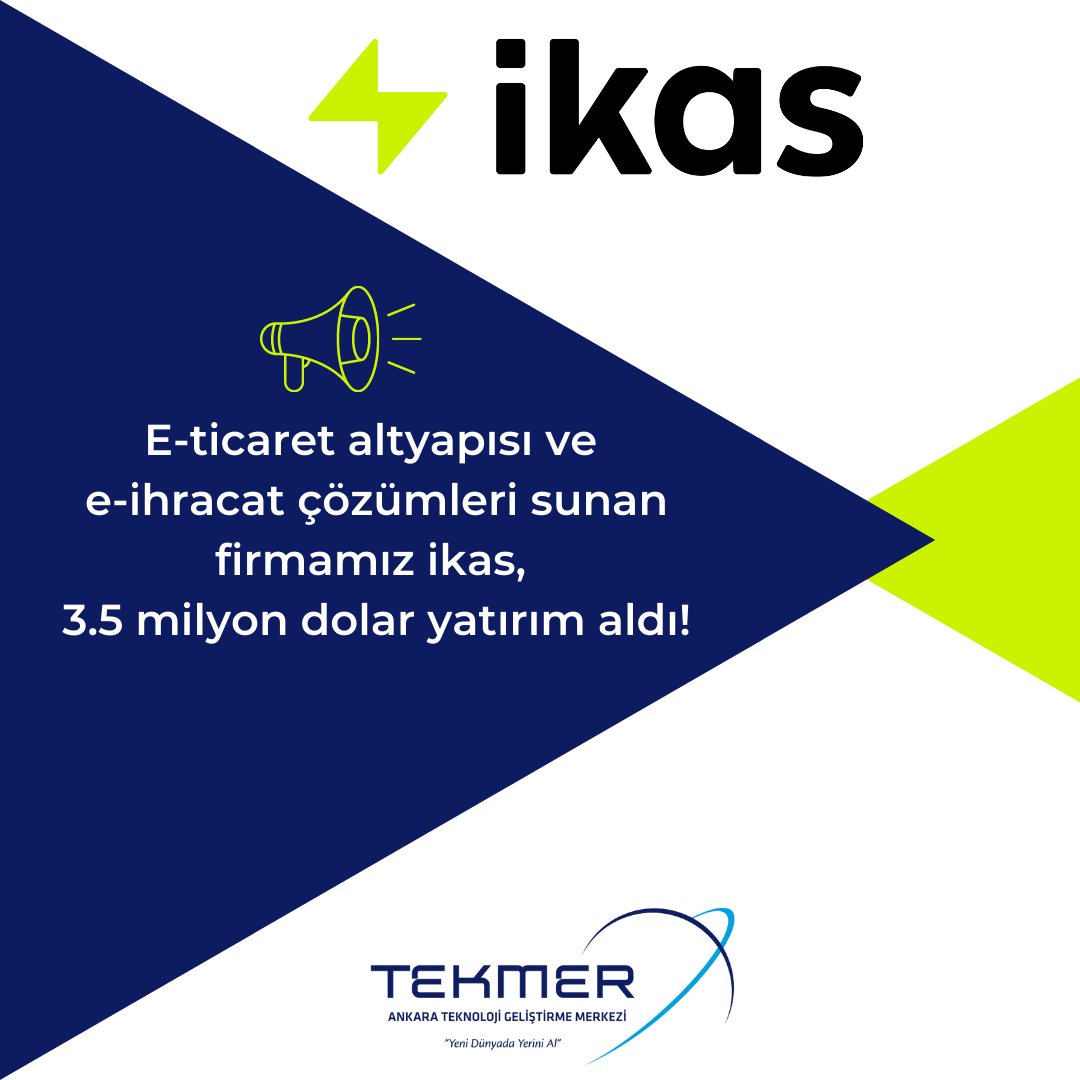Ankara TEKMER firmaları arasında yer alan ikas, 3.5 milyon dolar tohum yatırım aldı.

🎊Tebrikler <a href="/ikasturkiye/">ikas</a>!

#TEKMER