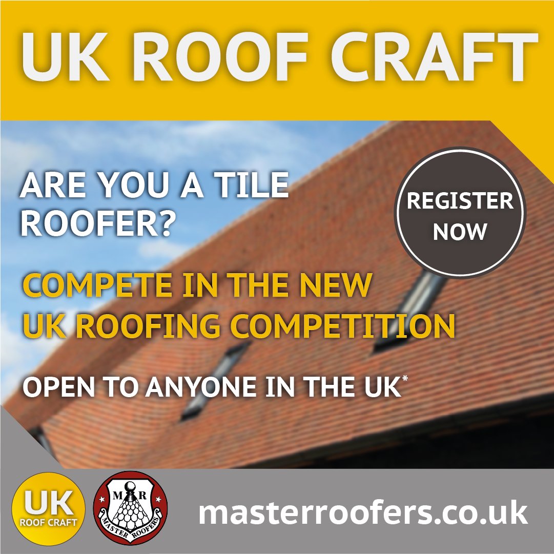 Are you a tile roofer? Compete in UK Roof Craft 2022!

Open to anyone in the UK over the age of 18*. 

REGISTER NOW at masterroofers.co.uk/ukroof-registr…

For more information, visit masterroofers.co.uk

#competition #competitionuk #roofing #roofinguk #ukroofing #roofer #rooferuk