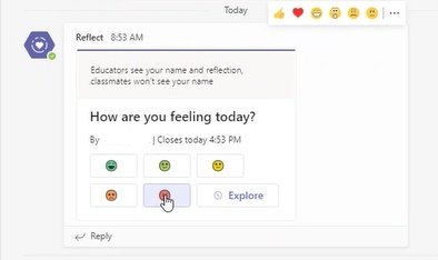 I was conducting classroom walkthroughs the other day and saw a teacher use the Reflect tool in #MicrosoftTeams. A simple and meaningful way to check in on the #wellbeing of students. 

#MicrosoftReflect #MicrosoftEDU #MicrosoftTeams #TeamsEduChat #Wellbeing