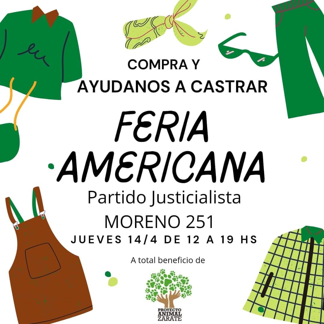 ZaratePJOficial's tweet photo. Este jueves 14/4 en el Partido Justicialista se llevará a cabo una feria organizada por PROYECTO ANIMAL ZARATE, a total beneficio de los rescataditos para sus castraciones y necesidades diarias. Quedan todos y todas invitadxs a colaborar...
#ProyectoAnimal
#AyudaARescatados https://t.co/bSTsQNiTww