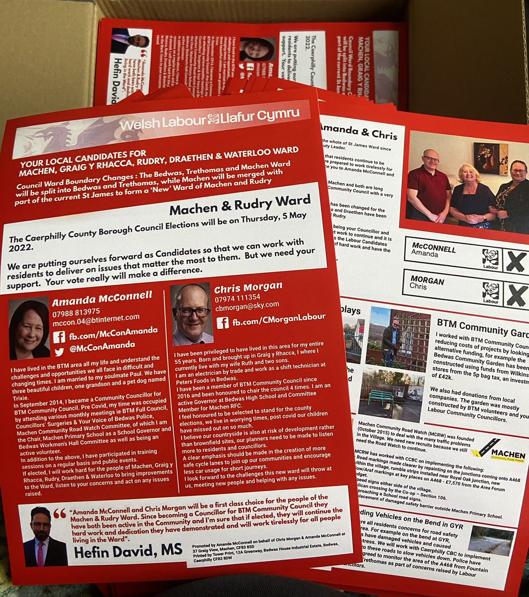 McConAmanda's tweet photo. Our Introduction Leaflet has now arrived for myself &amp; Chris 🙌 We'll be out delivering them &amp; talking to voters again very soon 😁 #LabourTeam #MachenRudryWard #GYR #Draethen #Waterloo #WelshLabour @WelshLabour https://t.co/n0ZSZrfDAb