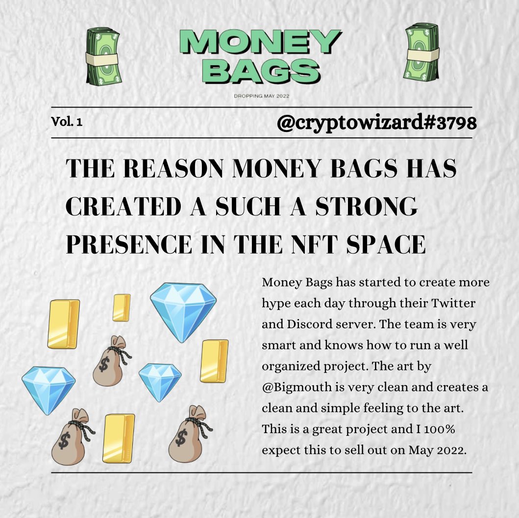 cryptowiz64's tweet photo. @MoneyBagsNFT 

 | Vol. 1 | https://t.co/jdiWvzpDdk