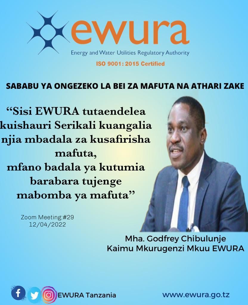 EwuraTanzania's tweet photo. @EwuraTanzania itaendelea kuishauri Serikali
#Ongezekobeiyamafuta
#Njiambadalazausafirishaji
#MamaYukoKazini
#EWURAUpdates https://t.co/RPmOokvw2y