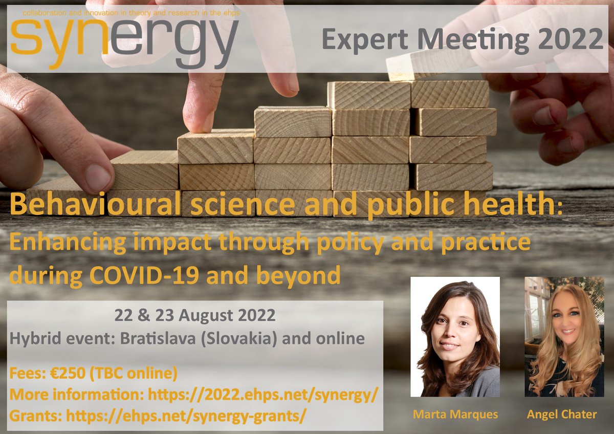 ehps_synergy's tweet photo. 🥁Announcing the Synergy Expert Meeting 2022!🥁

Interested in how behavioural science can inform public health policy? Apply for the @ehps_synergy hybrid EM, led by @marta_m_marques &amp; @DrAngelChater before 9 May! #ehps2022

See https://t.co/dFyaaHHGNU for more info and to apply https://t.co/XR8jV85E3u