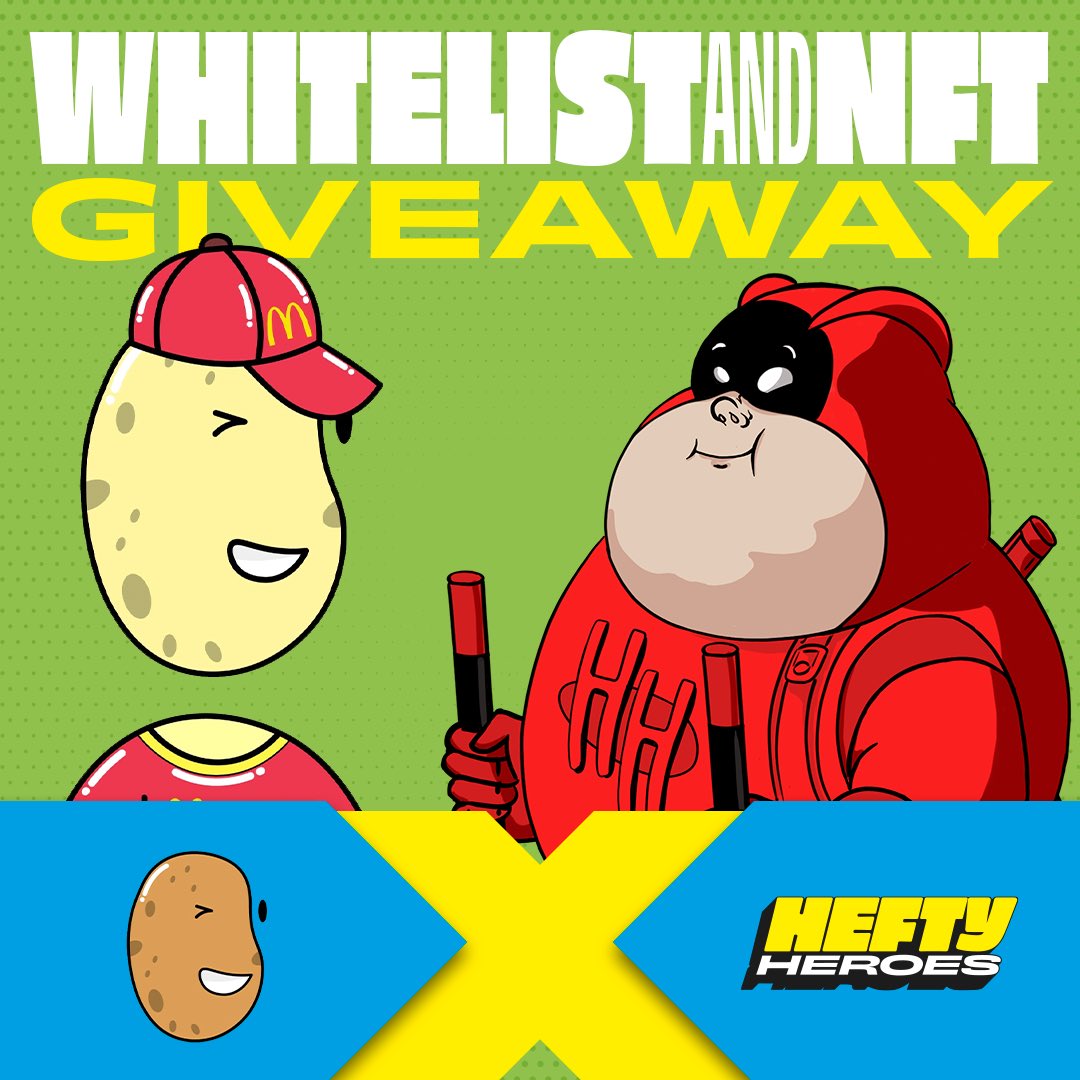 HeftyHeroes's tweet photo. Hefty Heroes x Potadles 🍟

We are collaborating with @potadles to give away:

1 FREE Potadles NFT
3x Hefty Hero WL spots

1⃣Follow @potadles and @HeftyHeroes 
2⃣Like &amp; RT
3⃣Tag #NFT frens

Announced in 24 hrs⏰

#HeftyHeroes #NFTS #NFTCollection  #Giveaways #NFTGiveaway https://t.co/6qPQF17tX2