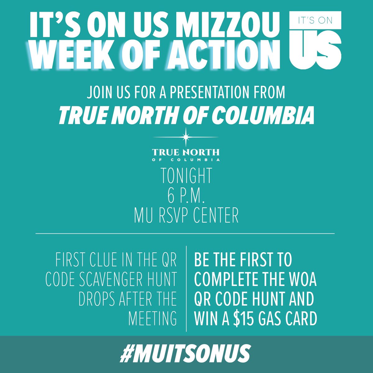 Tonight we will be joined by @truenorthofcolumbia for a presentation during our regular weekly meeting time. True North is a local shelter that provides safety, education and transitional support for those who have been affected by domestic and sexual violence. #MUITSONUS