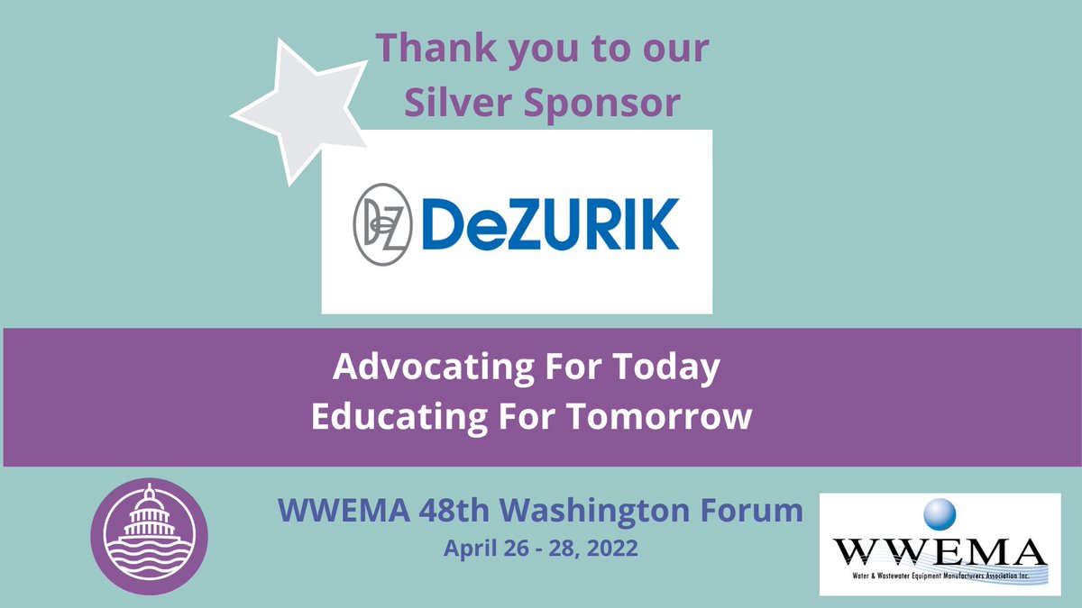 #WWEMA is grateful for its generous 48th Washington Forum Meeting sponsors! Thanks for your support, Silver Sponsor,<a href="/DeZURIK_Valves/">DeZURIK</a>. Join us on April 26-28 in Washington, DC as part of #WaterWeek2022. Register at wwema.org/washington-for…. #WashingtonForum2022 #WouldNotMissIt